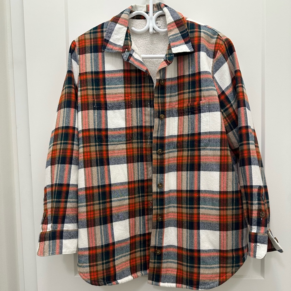 JCrew Sherpa lined flannel shirt jacket
